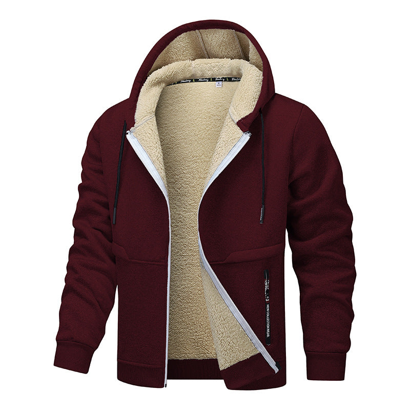 Man in a sherpa lined zip hoodie