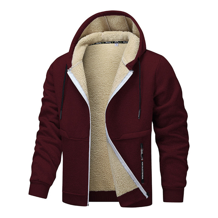 Man in a sherpa lined zip hoodie