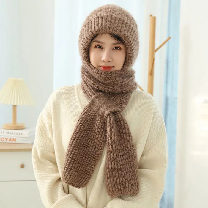 Lottie | Knitted hat with built-in scarf and fleece lining