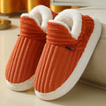 Ribbed plush house shoes with fleece collar