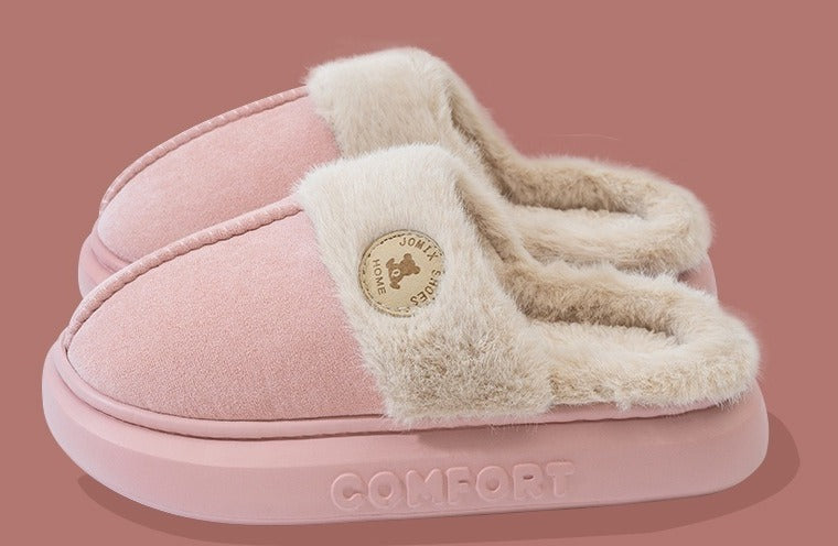 Fluffy platform slippers with fur collar