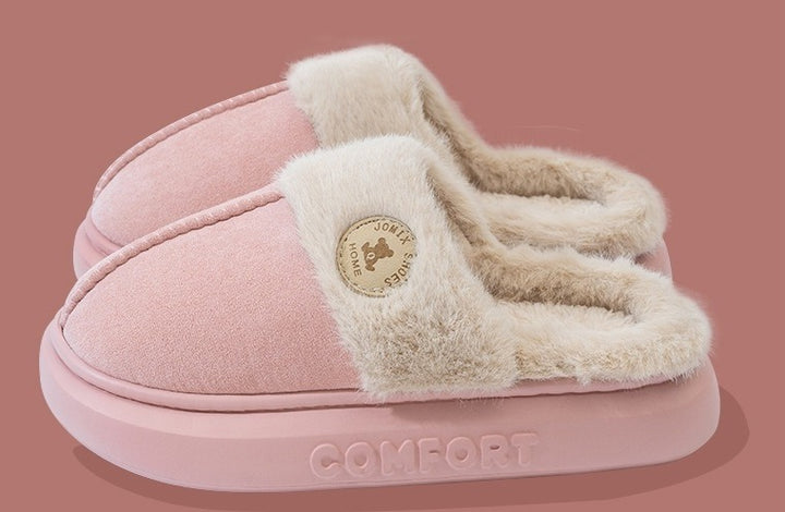 Fluffy platform slippers with fur collar
