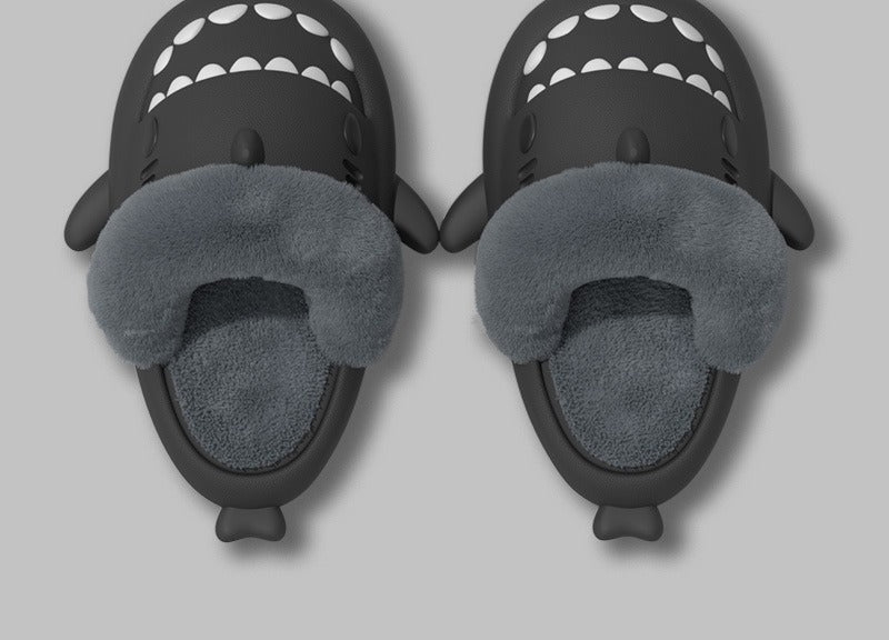 Shark slippers with fluffy removable lining