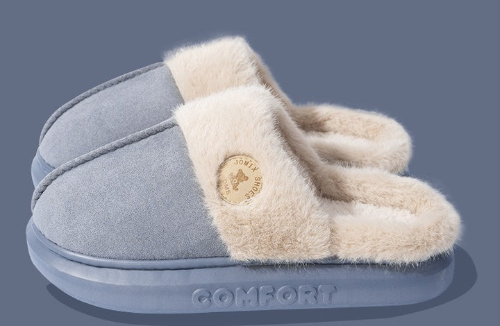 Fluffy platform slippers with fur collar