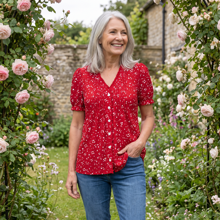 AVELWYN SPOT-PRINT V-NECK BLOUSE