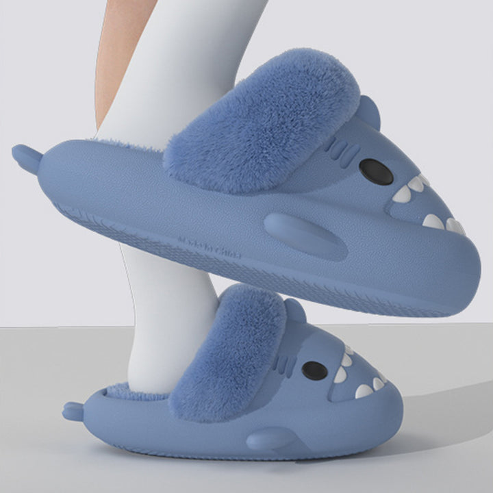 Shark slippers with fluffy removable lining