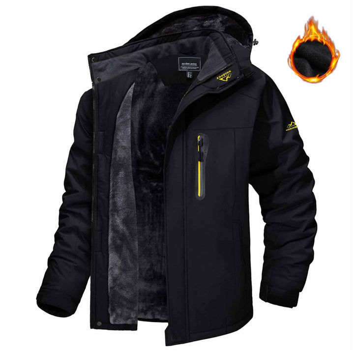 Man in fleece-lined hooded winter parka