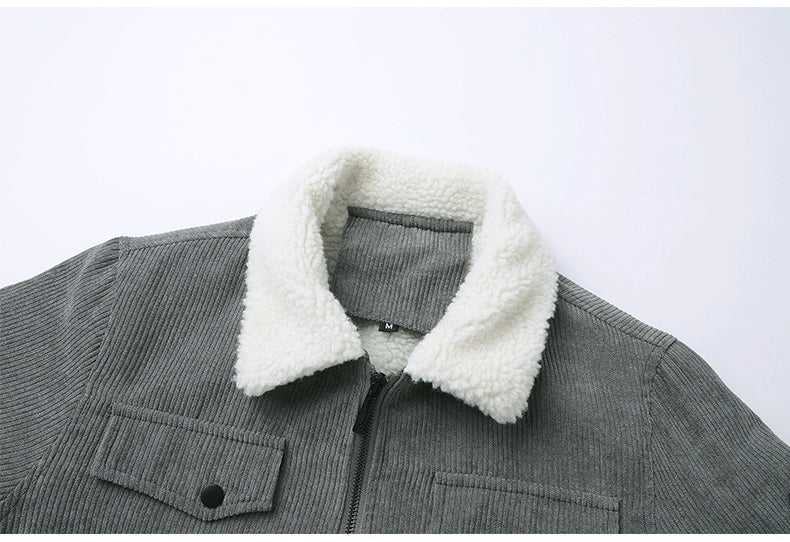 Man in a corduroy jacket with sherpa collar