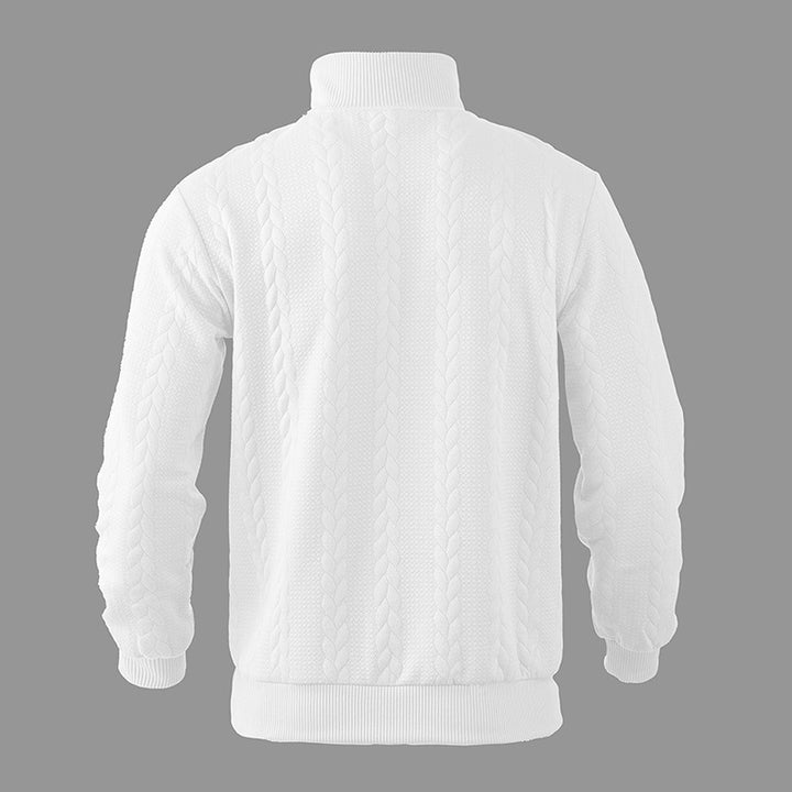 Man wearing a quarter-zip jacquard jumper