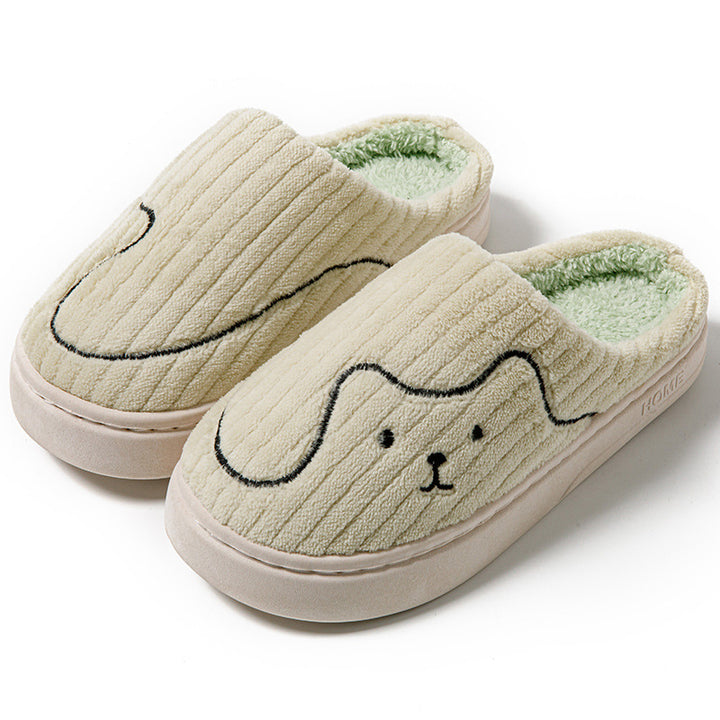 Plush slippers with embroidered puppy face