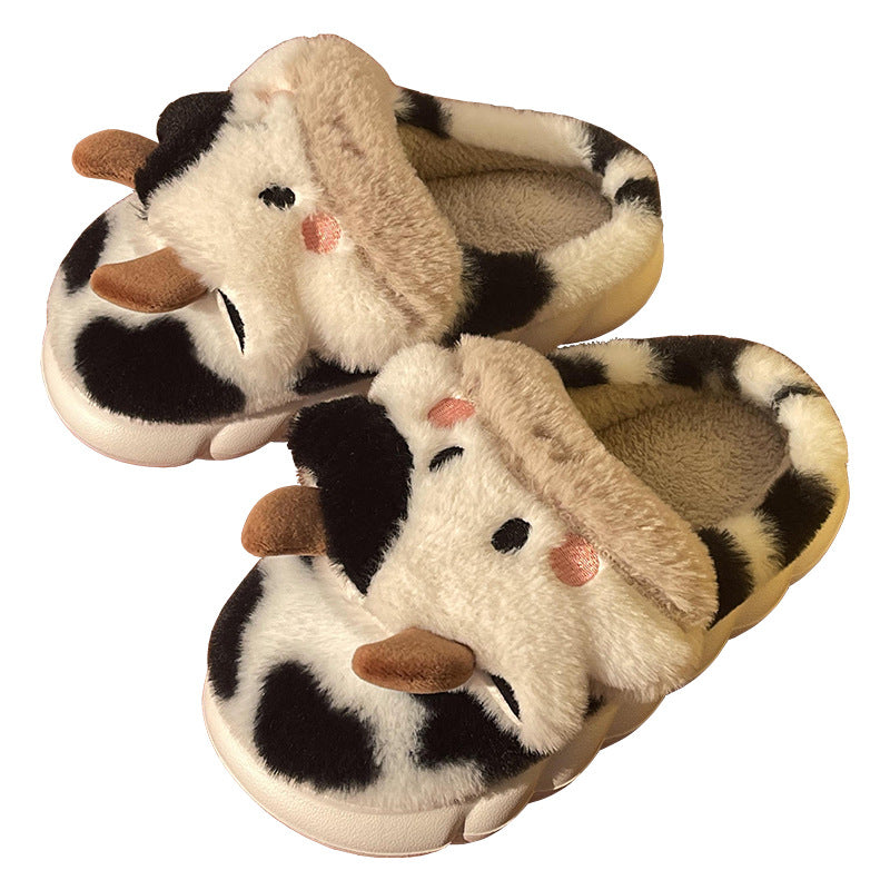 Fluffy cow face slippers