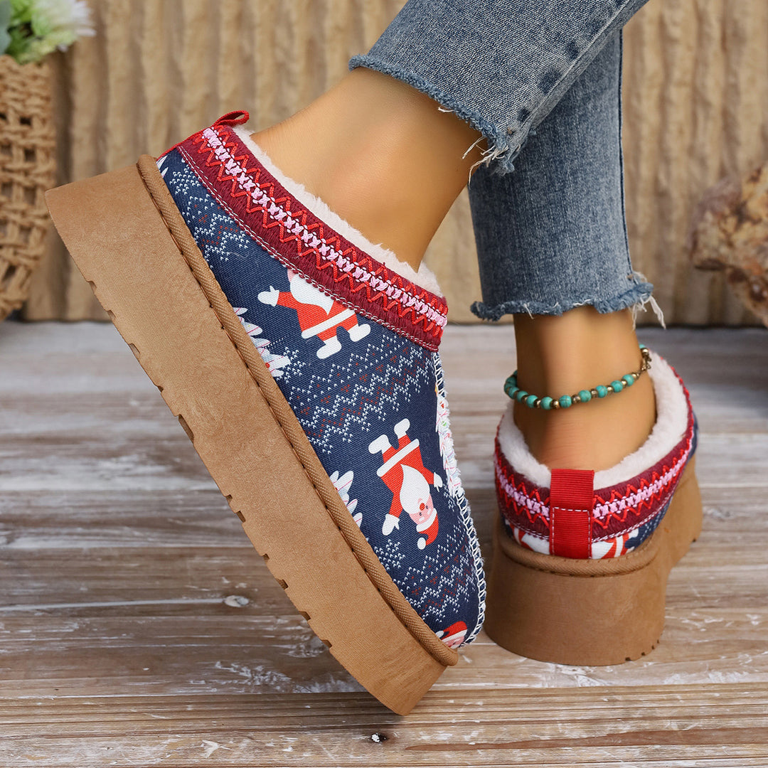 Christmas print platform ankle boots