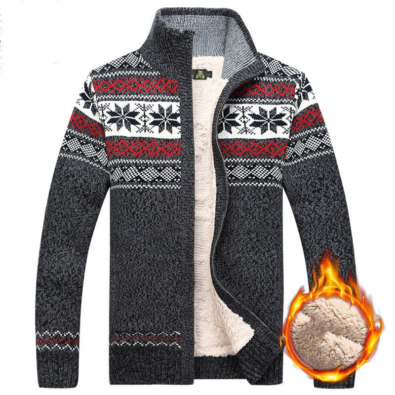 Man in a Nordic knit zip cardigan