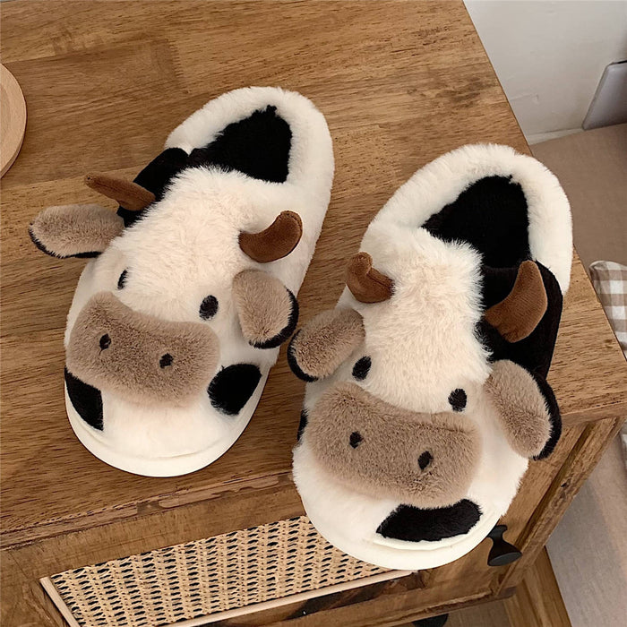 Phoebe | Fluffy cow slippers with plush lining and grippy sole