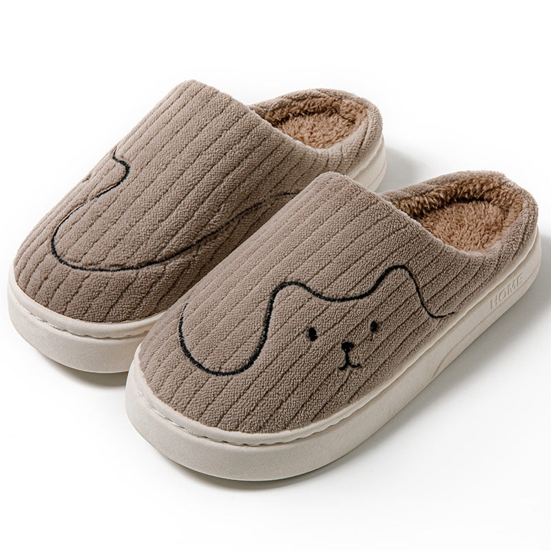 Plush slippers with embroidered puppy face