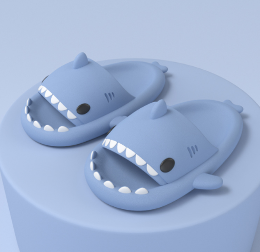 Pair of cartoon shark slides in grey