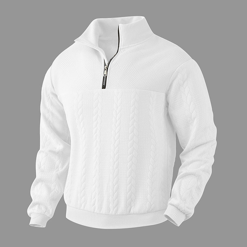 Man wearing a quarter-zip jacquard jumper