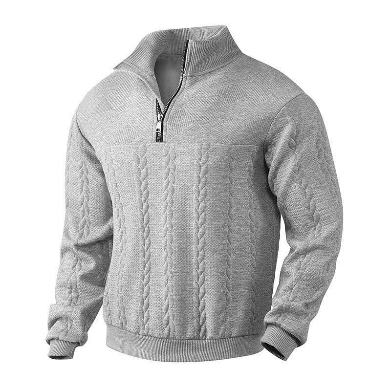 Man wearing a quarter-zip jacquard jumper