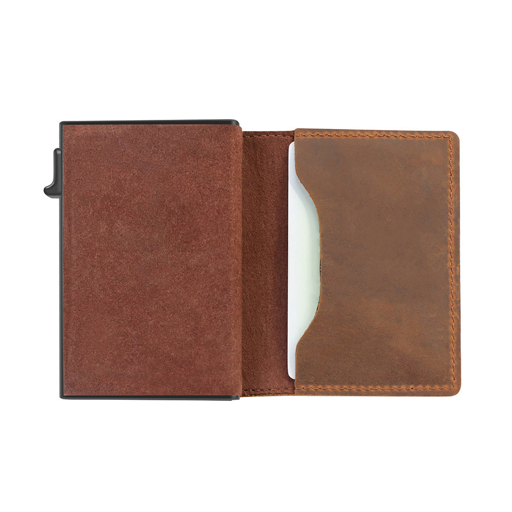 Slim pop-up card wallet with cards fanned out