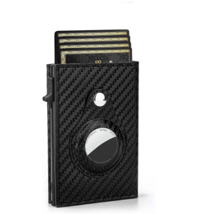 Slim pop-up card wallet with cards fanned out