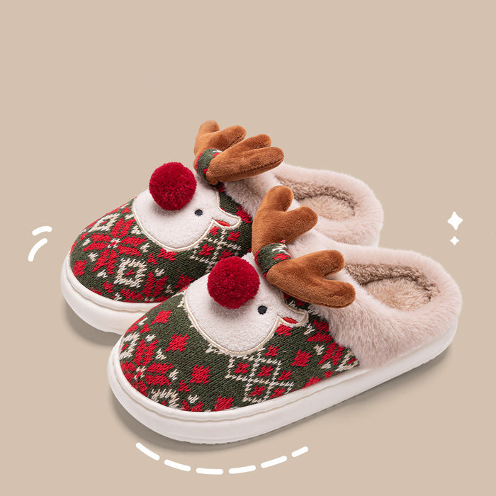 Poppy | Reindeer Christmas slippers with pompom nose and antlers