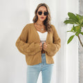 Cropped chunky cardigan with puff sleeves