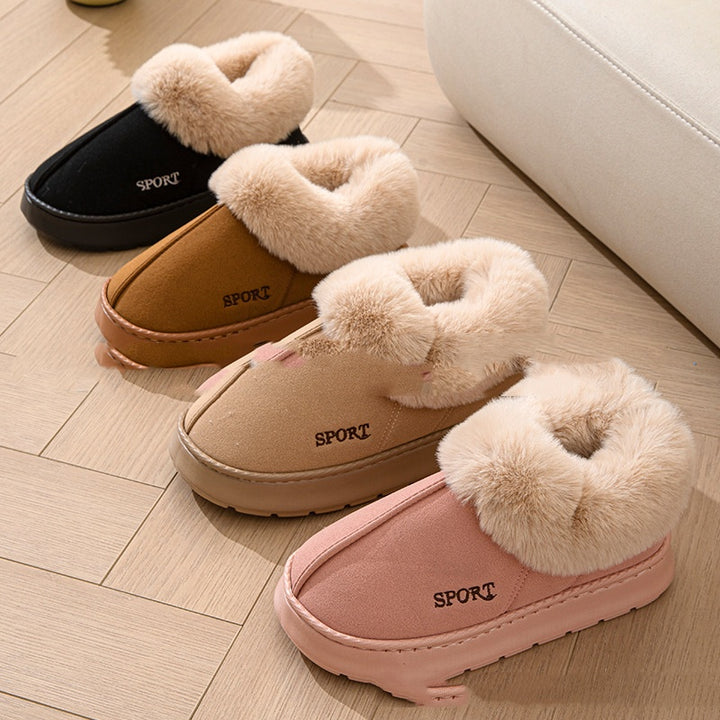 Platform slippers with faux fur cuff
