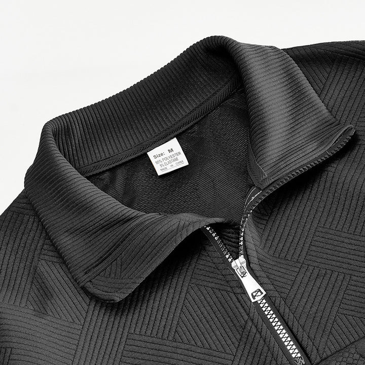 Man wearing a quarter-zip jacquard jumper