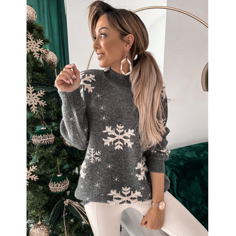 Woman in a fluffy snowflake Christmas jumper
