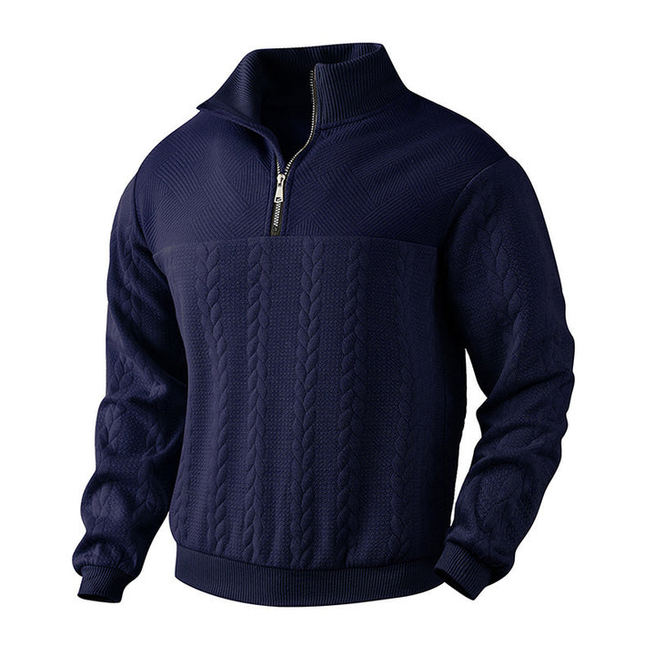 Man wearing a quarter-zip jacquard jumper