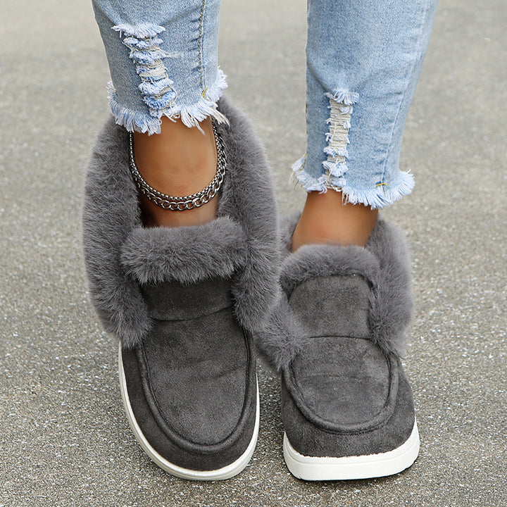 Faux suede ankle boots with fur collar