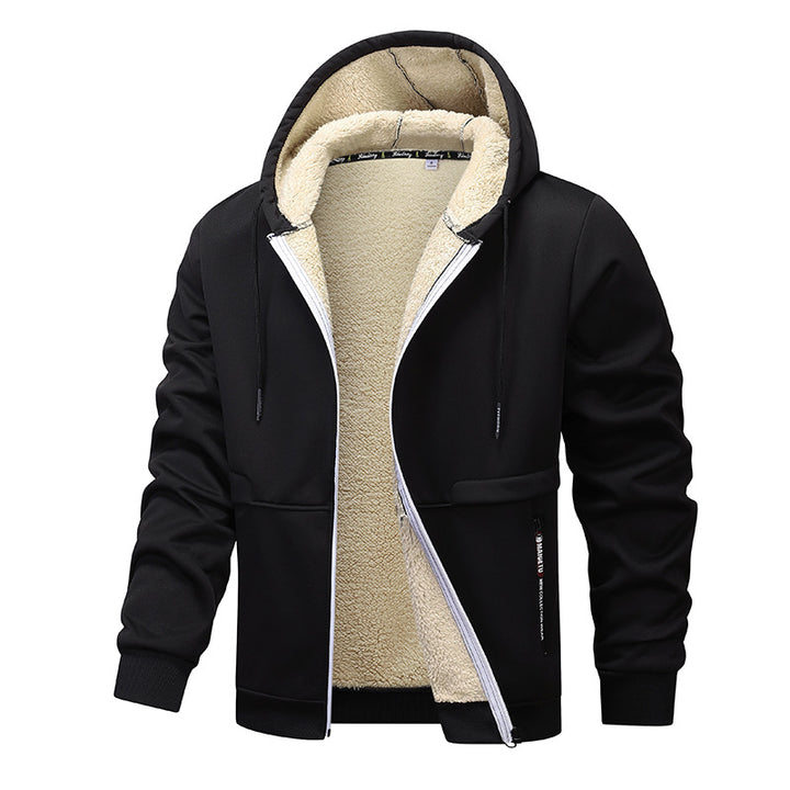 Man in a sherpa lined zip hoodie