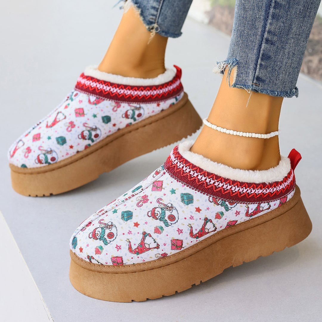 Christmas print platform ankle boots